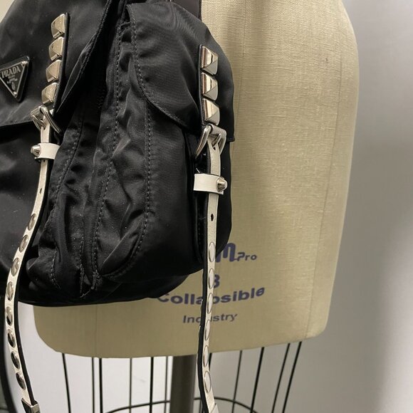 Prada Black and White Nylon & Leather Handbag w Studs Invoice included - Picture 5 of 10